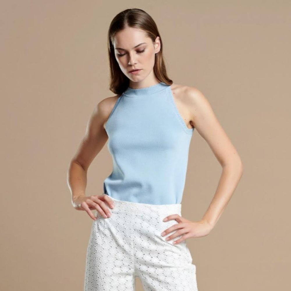 White eyelet linen Palazzo pants - Picture 2 of 2
